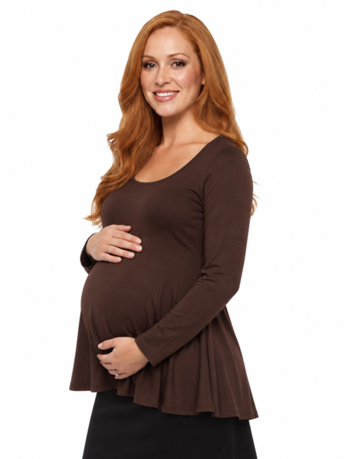 24seven Comfort Basic Maternity Long Sleeve Scoop Neck Swing Style Soft Flare Tunic Top