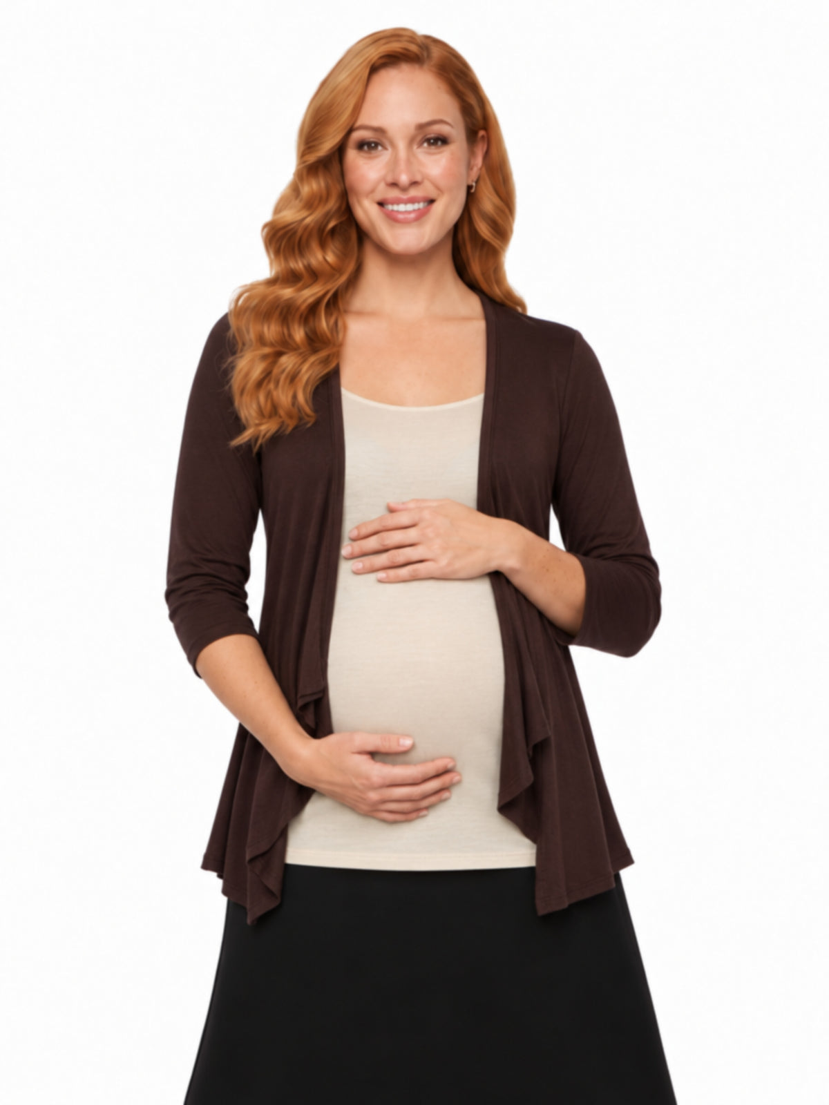24seven Comfort Basic Maternity Elbow Sleeve Open Front Cascading Shape Jacket