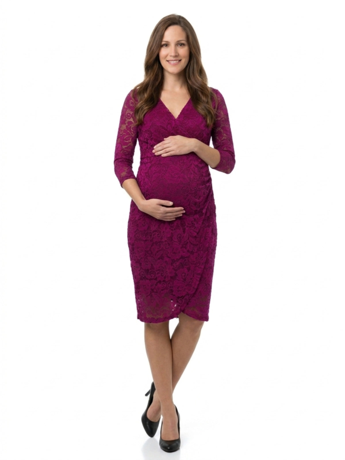 24seven Comfort Elevate Maternity Lace Wrap with Three-Quarter Sleeves Dress