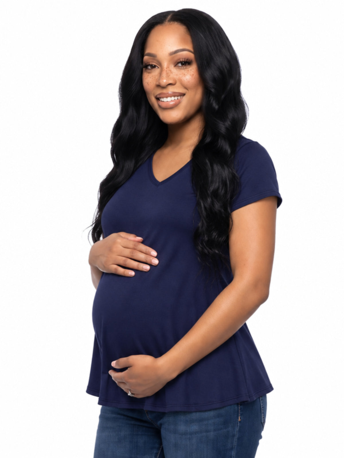 24seven Comfort Basic Maternity V Neck Short Sleeve Swing Tunic Top
