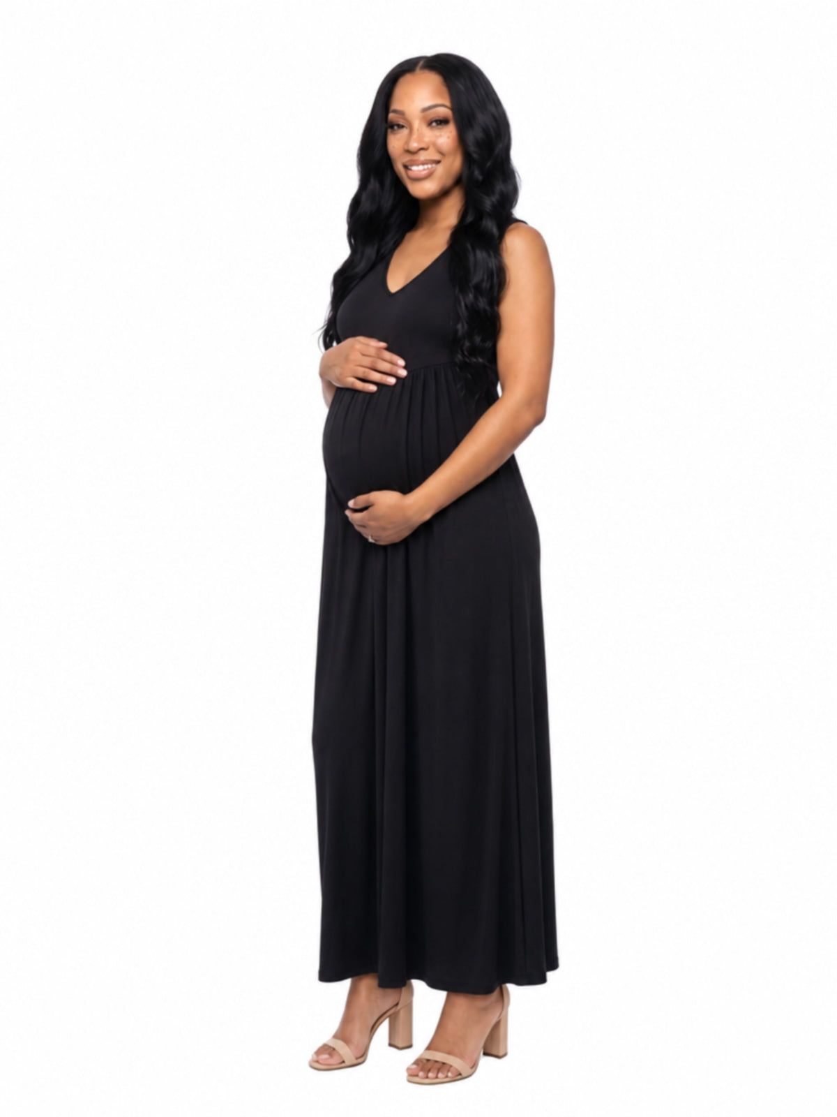 24seven Comfort Essential Maternity V Neck Sleeveless A Line Pocket Maxi Dress