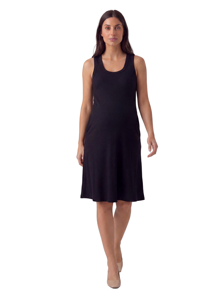 24seven Comfort Essential Maternity Ribbed Knit Sleeveless Scoop Neck Pocket A Line Midi Dress