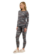24seven Comfort Essential Womens Soft Stretch Camo Print Long Sleeve Top and Leggings Set