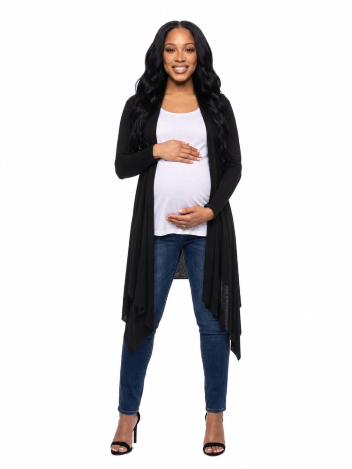 24seven Comfort Basic Maternity Extra Long Open Front Cascading Jacket