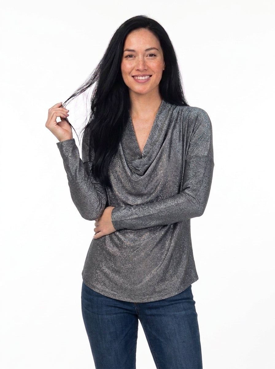 24seven Comfort Elevate Womens Cowl Neck Long Sleeve Top