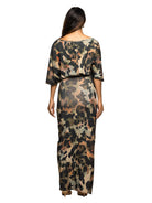 24seven Comfort Elevate Maternity Green Abstract Print Batwing Sleeve Front Slit Maxi Dress