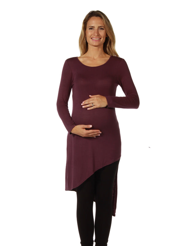 Essential Maternity Long Sleeve Knee Length Asymmetrical Tunic Top