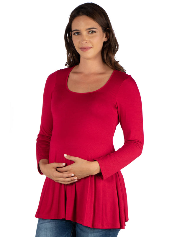 Basic Maternity Long Sleeve Scoop Neck Swing Soft Flare Tunic Top