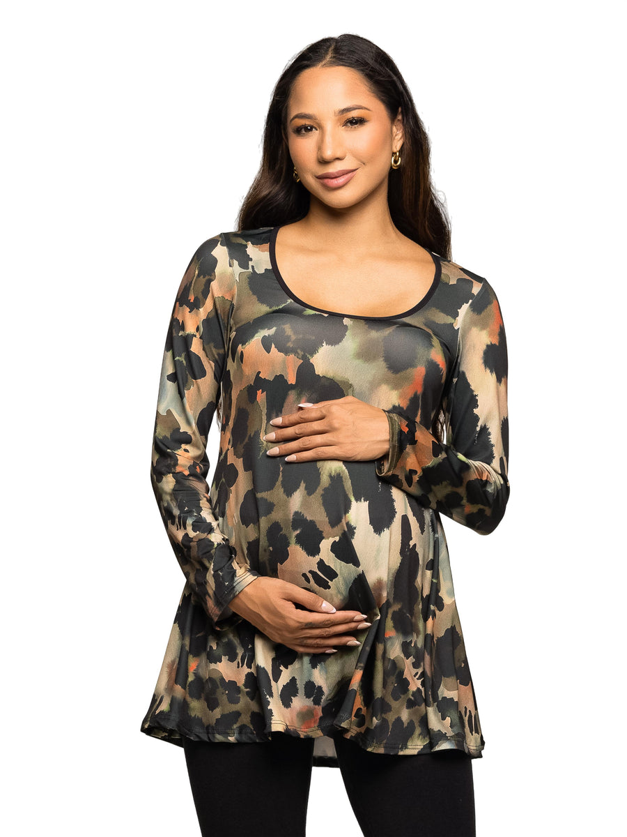 Essential Maternity Animal Long Sleeve Scoop Neck Swing Tunic Top