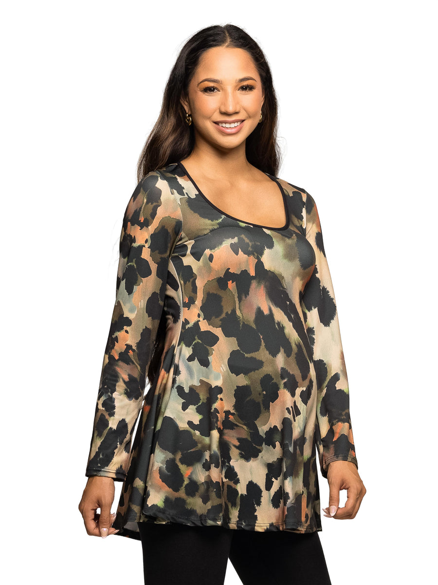 Essential Maternity Animal Long Sleeve Scoop Neck Swing Tunic Top