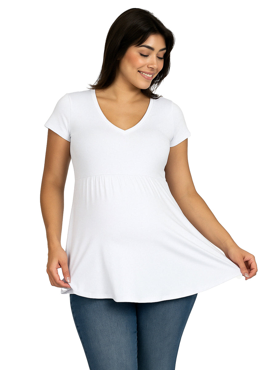 Basic Maternity V Neck Short Sleeve Swing Tunic Top