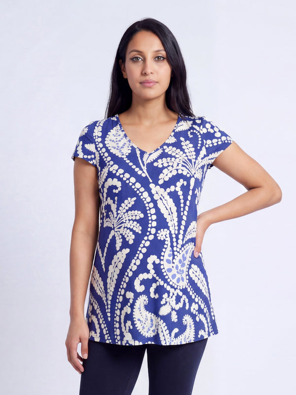 Essential Maternity Paisley Print V Neck Short Sleeve Flared Tunic Top