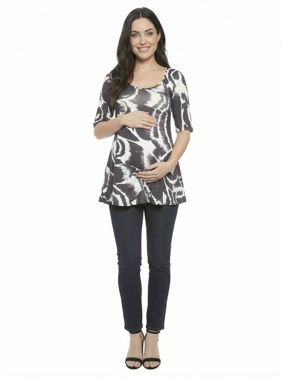 Essential Maternity Abstract Scoop Neck Elbow Sleeve Tunic Top
