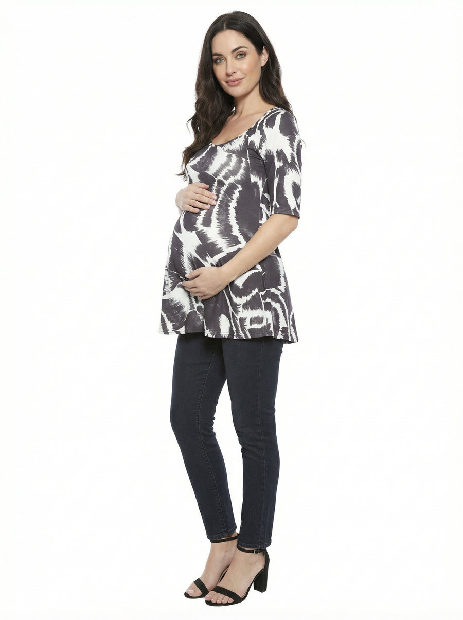 Essential Maternity Abstract Scoop Neck Elbow Sleeve Tunic Top