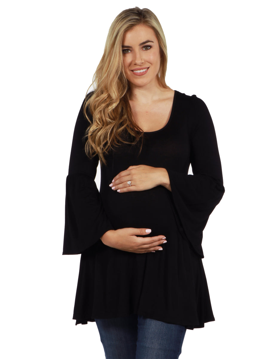 Essential Maternity Scoop Neck Long Bell Sleeve Flared Swing Tunic Top