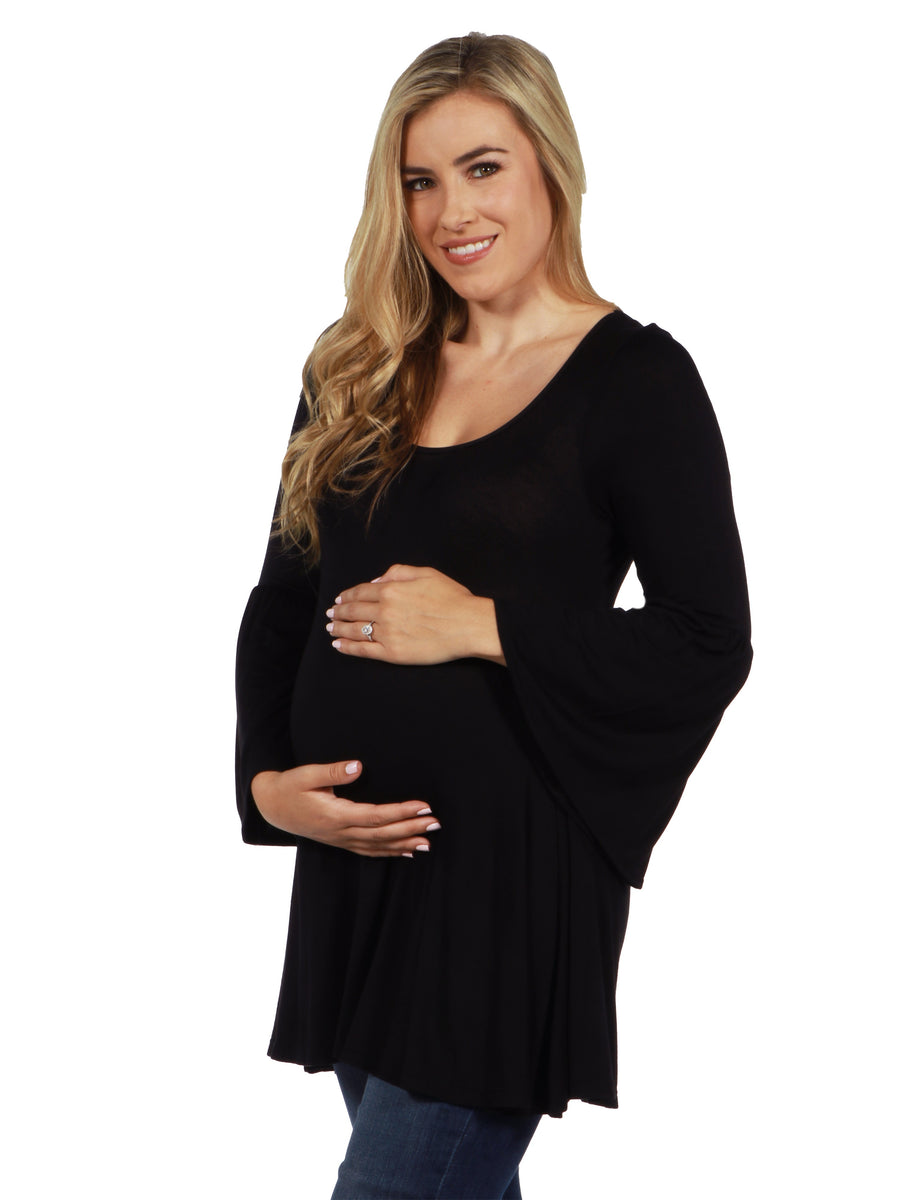 Essential Maternity Scoop Neck Long Bell Sleeve Flared Swing Tunic Top