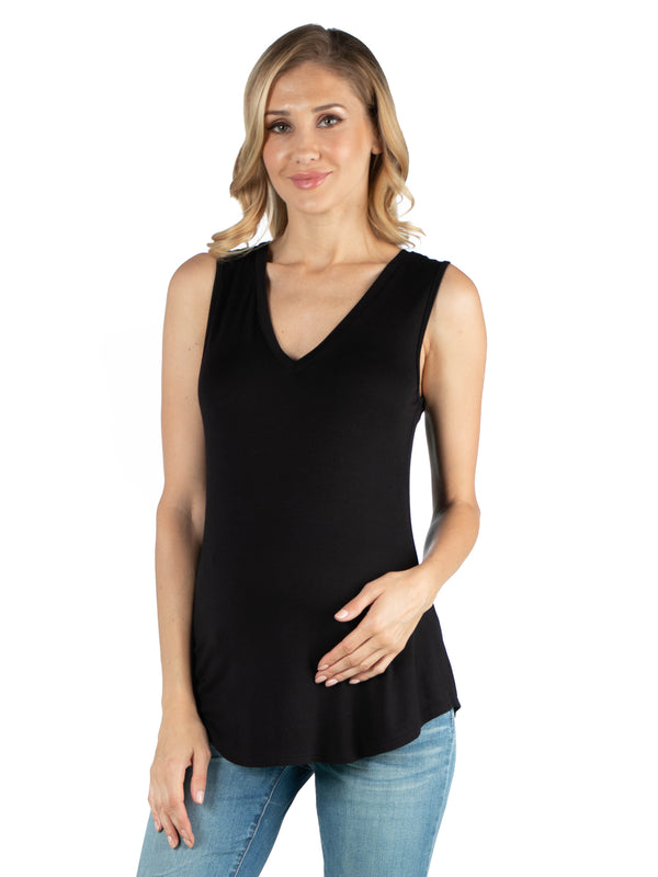 Basic Maternity V Neck Sleeveless Round Hemline Tunic Tank Top