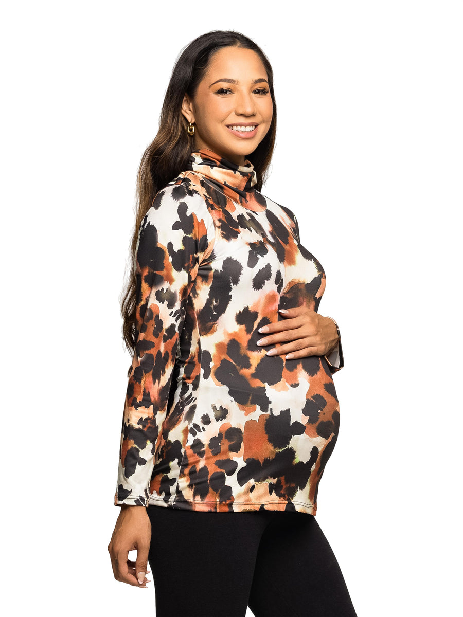 Essential Maternity Animal Turtleneck Long Sleeve Fitted Top