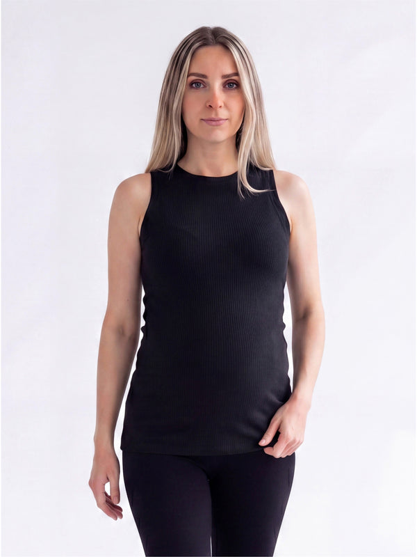 Basic Maternity Ribbed Knit Round Neck Sleeveless Tank Top