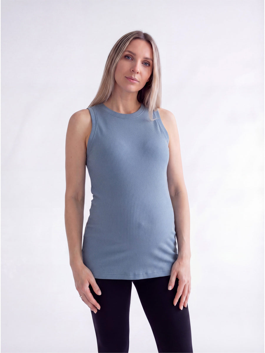 Basic Maternity Ribbed Knit Round Neck Sleeveless Tank Top