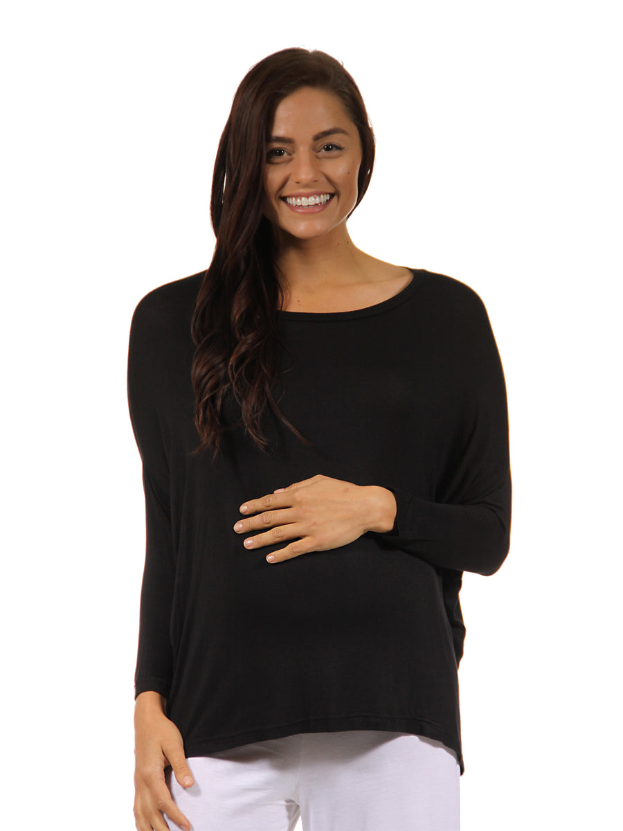 Basic Maternity Wide Boat Neck Long Sleeve Dolman Style Top