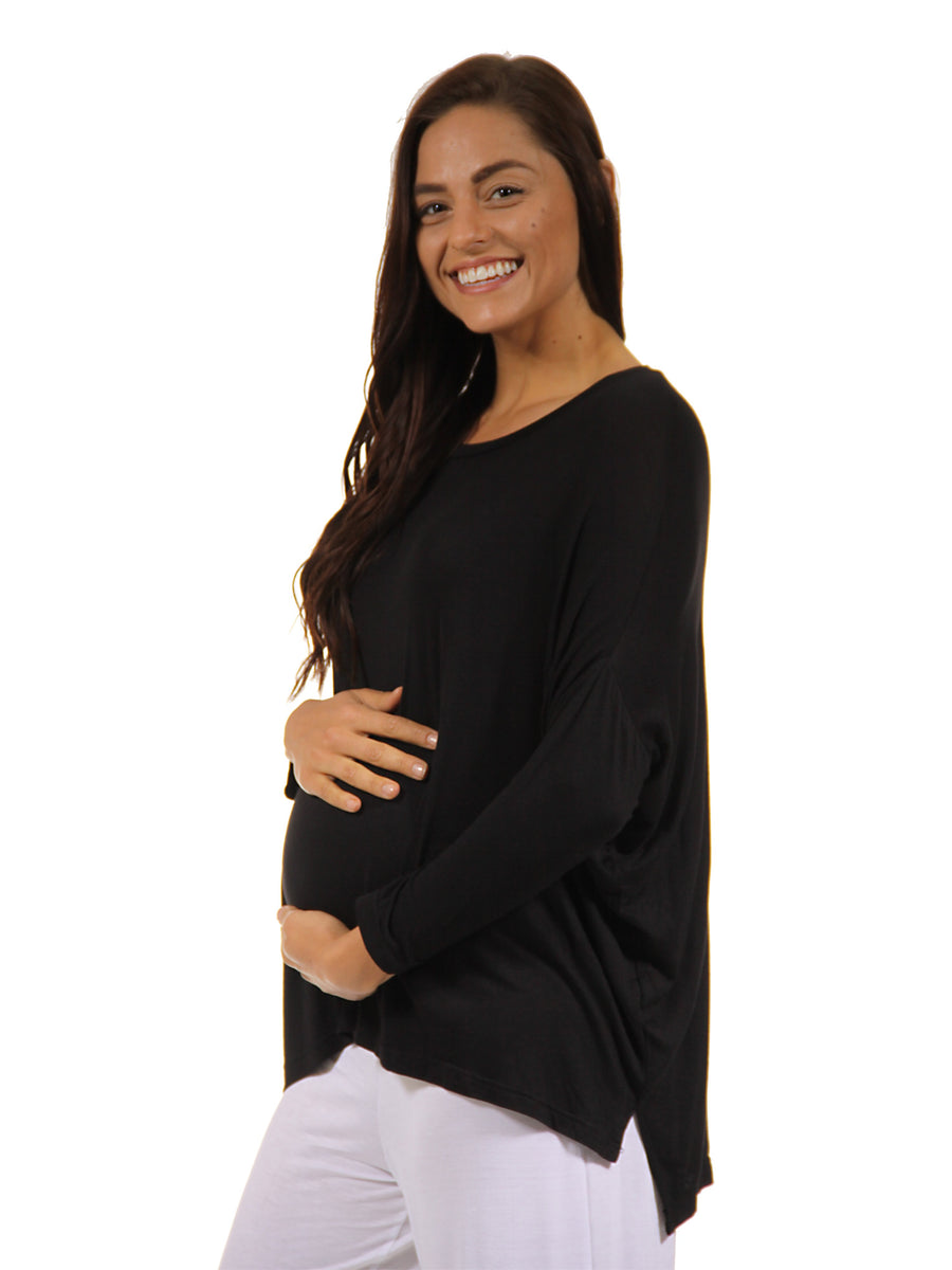 Basic Maternity Wide Boat Neck Long Sleeve Dolman Style Top