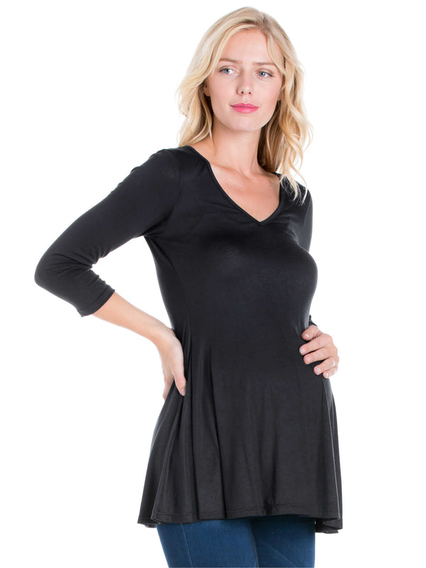 Basic Maternity Three Quarter Sleeve V Neck Swing Tunic Top