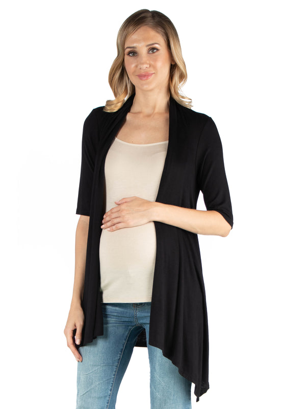 Basic Maternity Open Front Elbow Sleeve Cascading Loose Fit Jacket