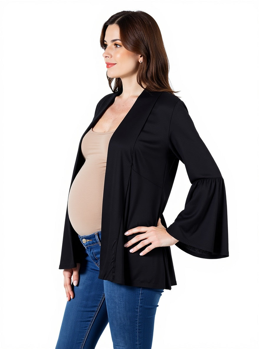 Basic Maternity Bell Sleeve Open Front Flared Jacket