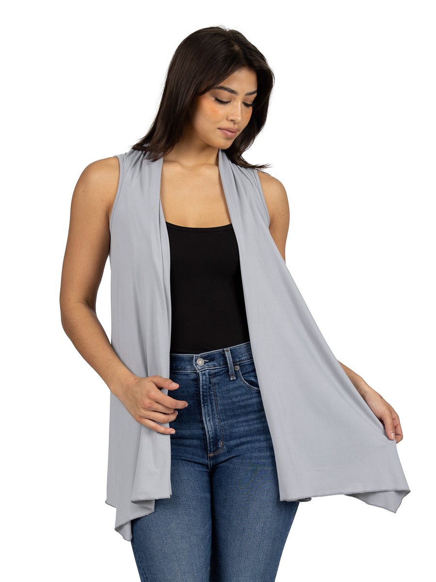 Basic Maternity Open Front Sleeveless Cascading Drape Jacket