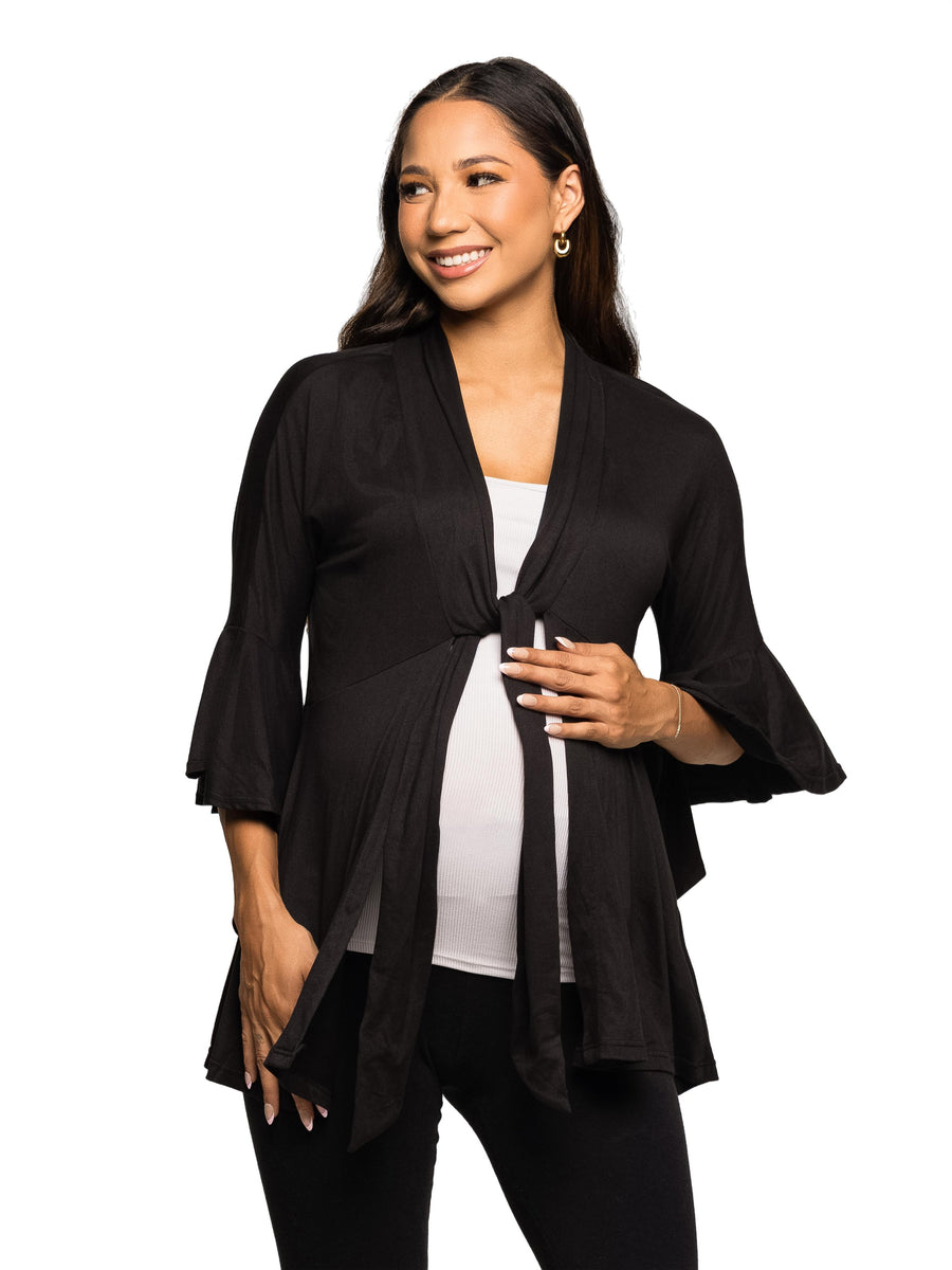 Essential Maternity Tie Front Bell Sleeve Jacket