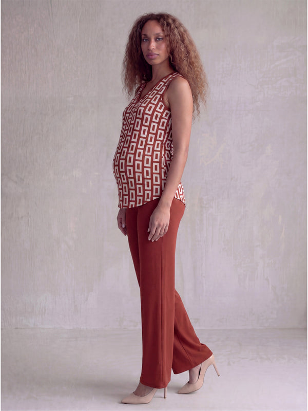 Essential Maternity Abstract Print V Neck Round Hem Top and Flared Pant Set
