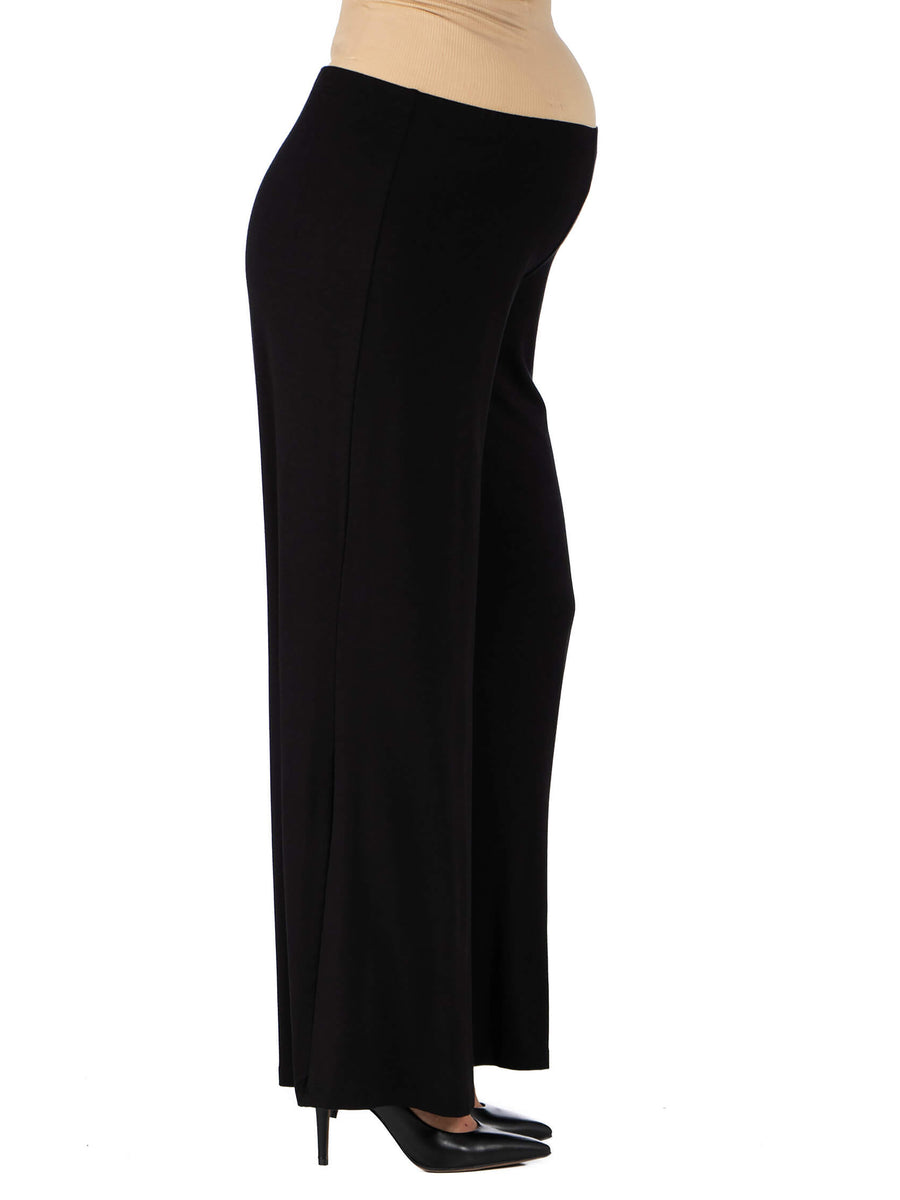 Basic Maternity Elastic Waist Flared Leg Loose Fit Palazzo Pants