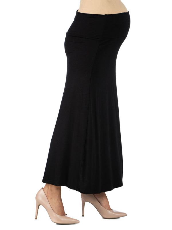 Basic Maternity Elastic Waist Ankle Length A Line Maxi Skirt