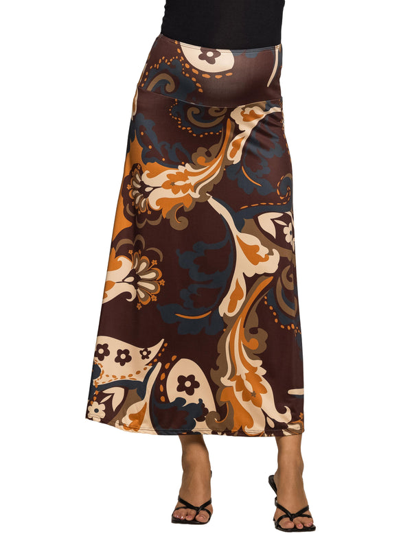 Essential Maternity Brown Paisley Print Elastic Waist Maxi Skirt