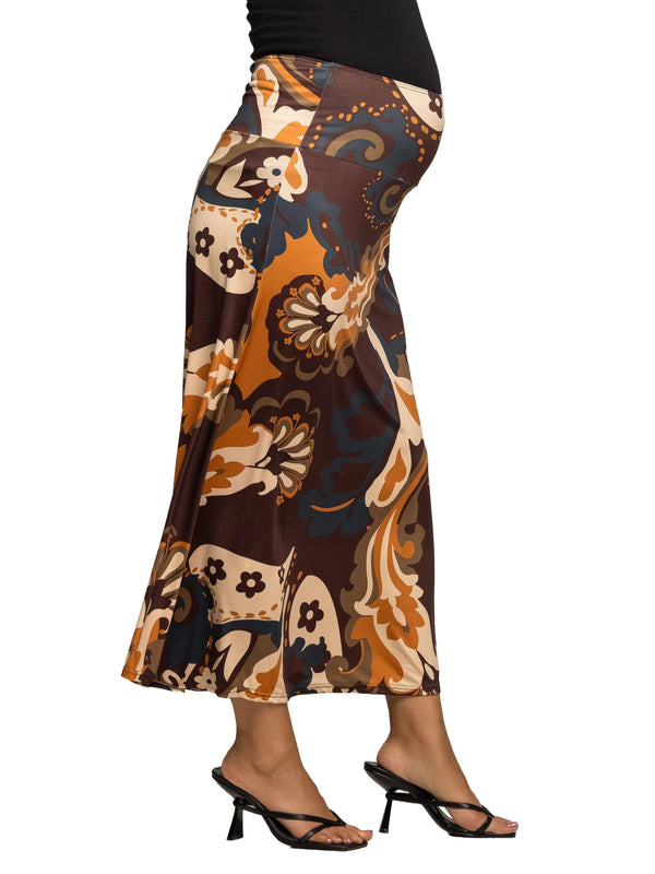 Essential Maternity Brown Paisley Print Elastic Waist Maxi Skirt