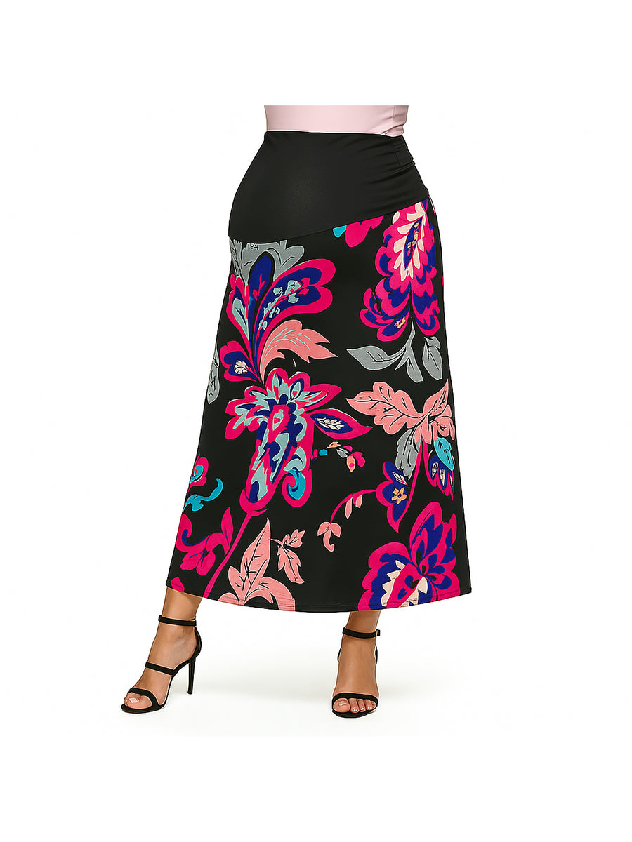 Essential Maternity Paisley Elastic Waist A Line Maxi Skirt