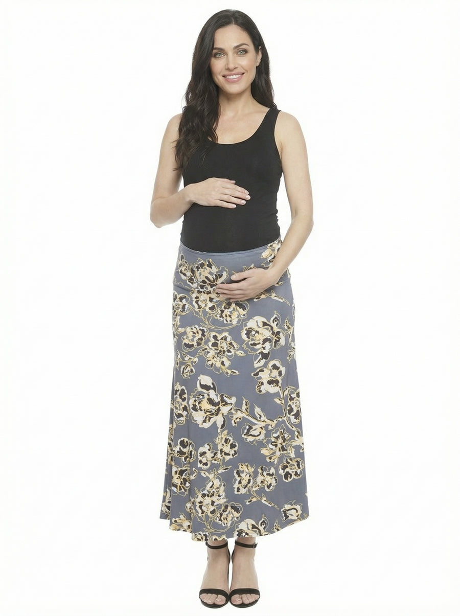 Essential Maternity Floral Elastic Waist A Line Maxi Skirt