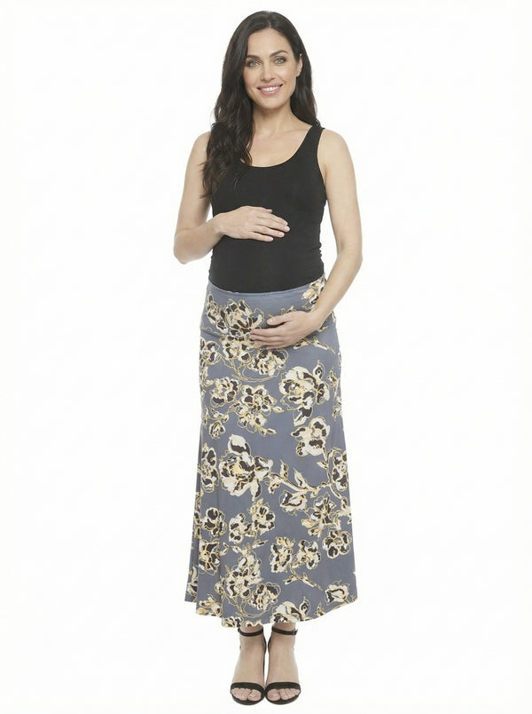 Essential Maternity Floral Elastic Waist A Line Maxi Skirt