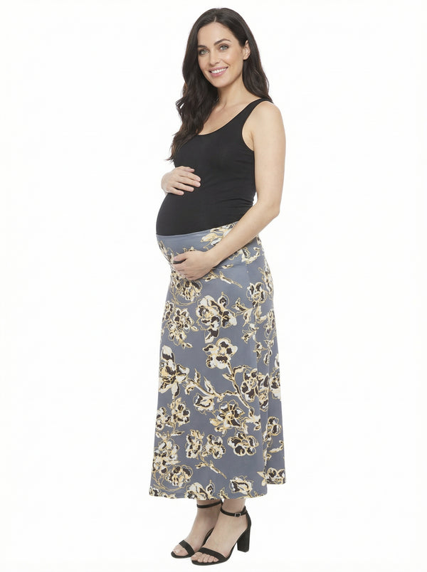 Essential Maternity Floral Elastic Waist A Line Maxi Skirt