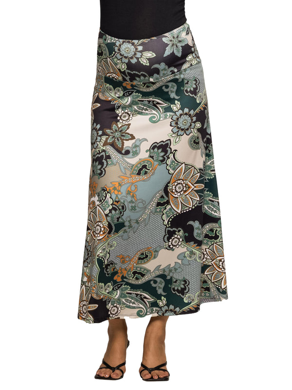 Essential Maternity Green Paisley Print Elastic Waist Maxi Skirt