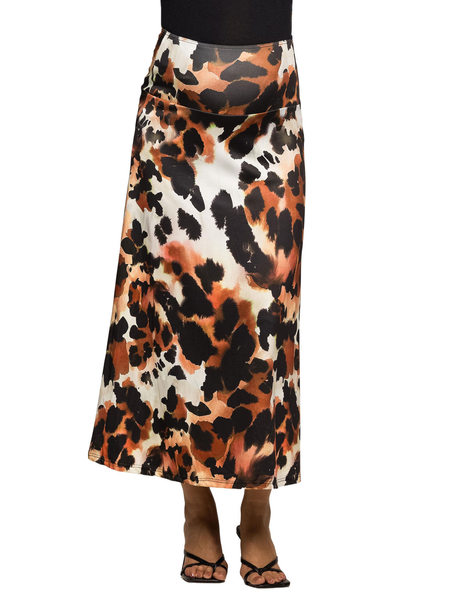 Essential Maternity Animal Print Elastic Waist Maxi Skirt