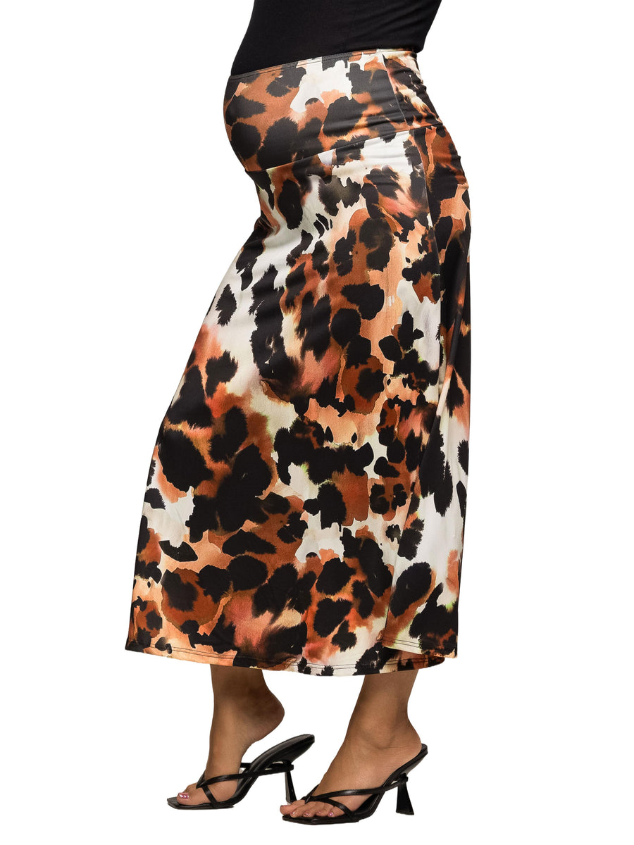 Essential Maternity Animal Print Elastic Waist Maxi Skirt