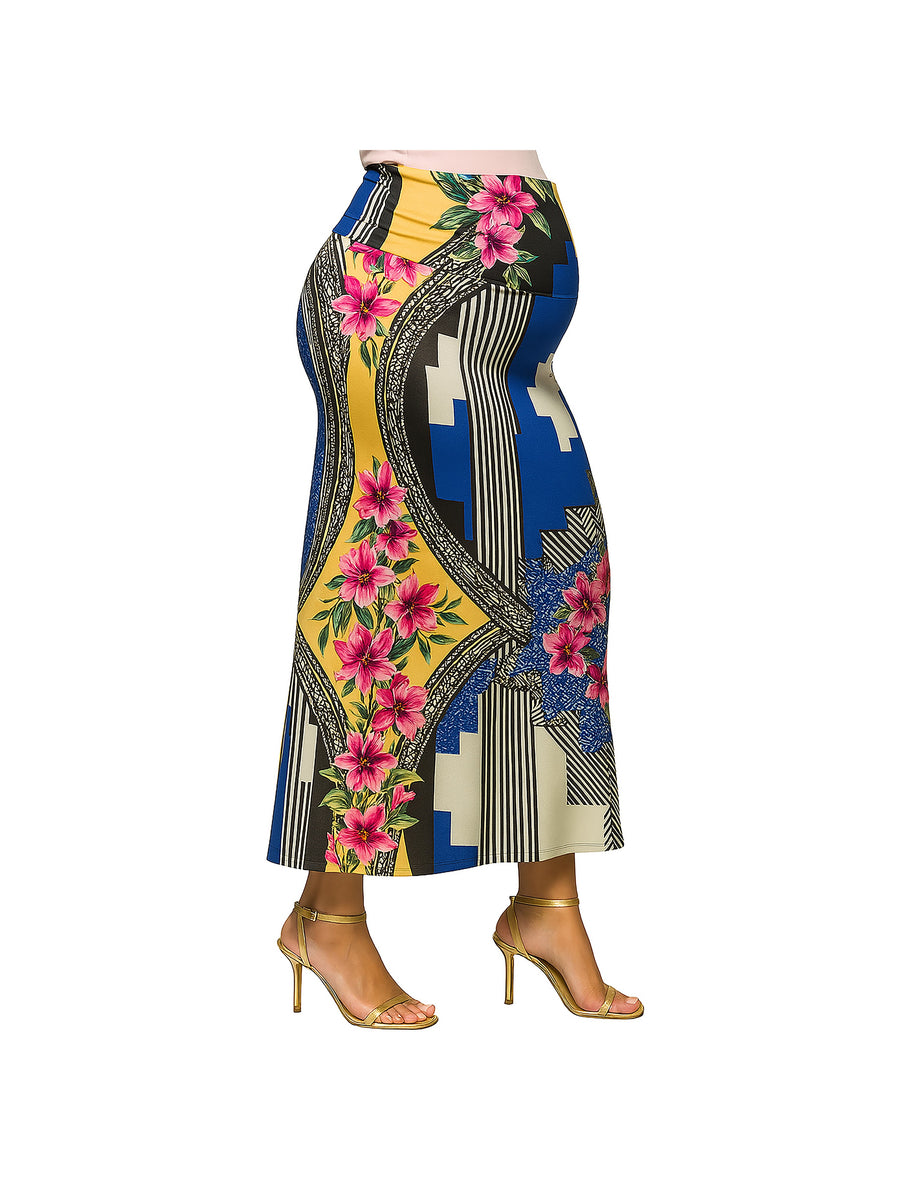 Essential Maternity Multicolor Floral Print Foldover Waist Maxi Skirt