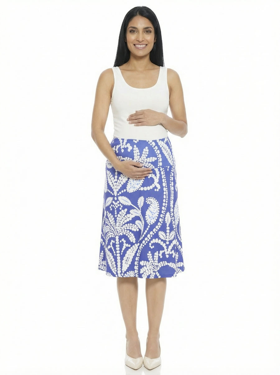 Essential Maternity Paisley Elastic Waist Knee Length A Line Skirt