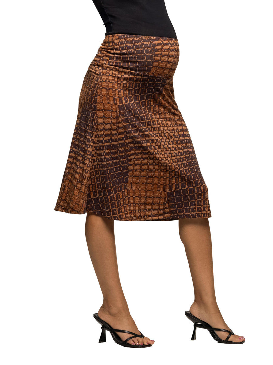 Essential Maternity Brown Geometric Print Knee Length Skirt