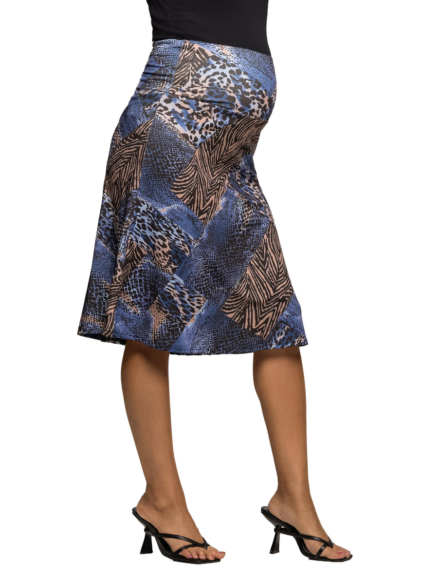 Essential Maternity Animal Elastic Waist Knee Length A Line Skirt