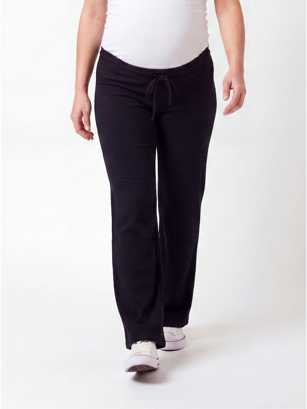 Basic Maternity Ribbed Knit Drawstring Wide Leg Lounge Pants