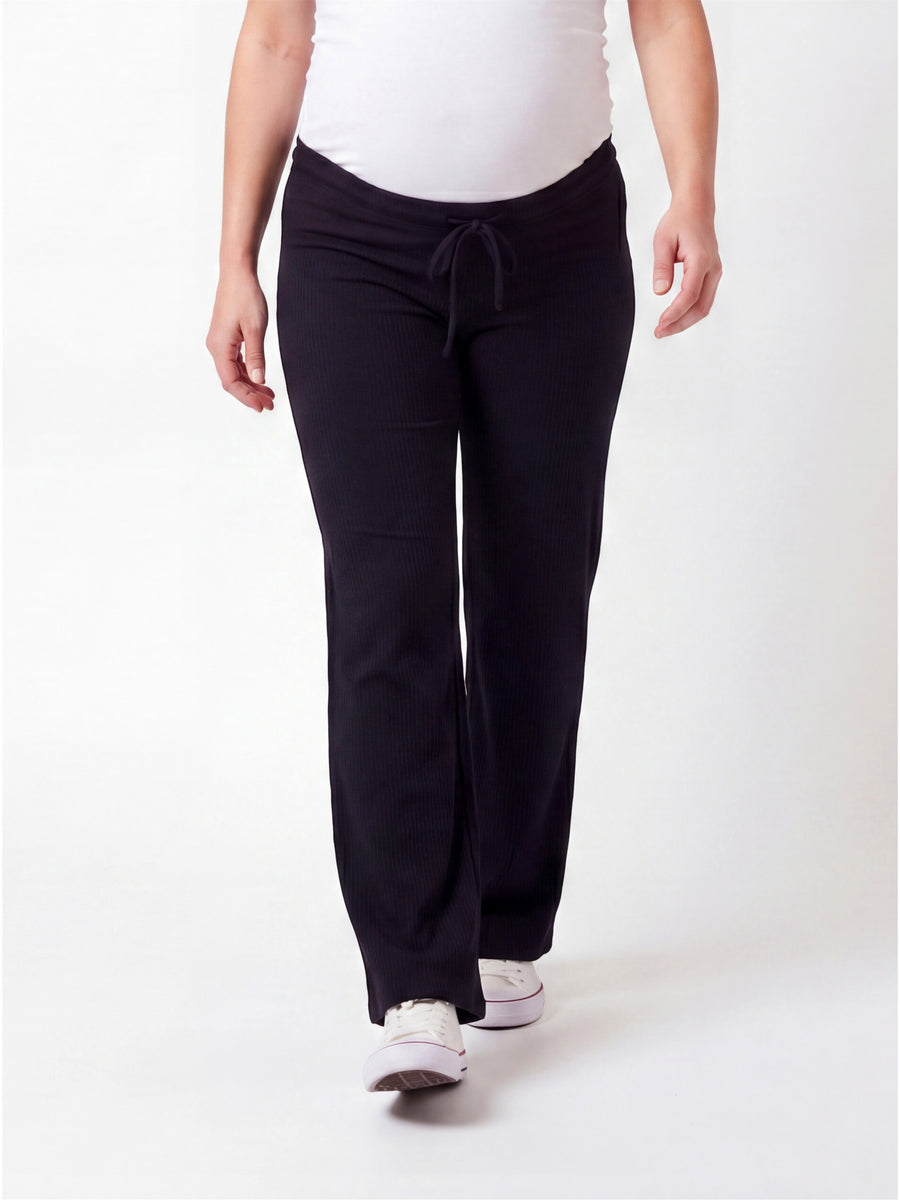 Basic Maternity Ribbed Knit Drawstring Wide Leg Lounge Pants