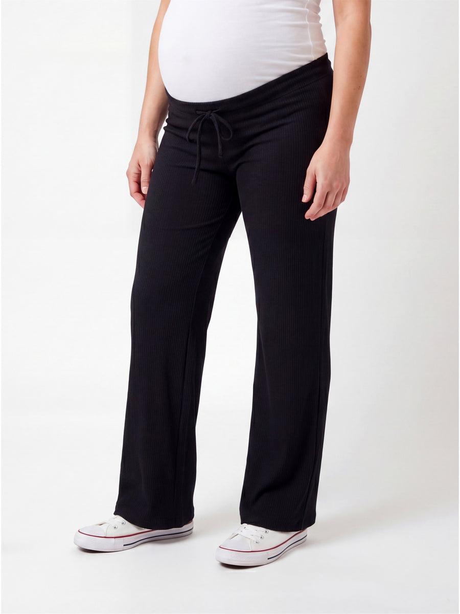 Basic Maternity Ribbed Knit Drawstring Wide Leg Lounge Pants